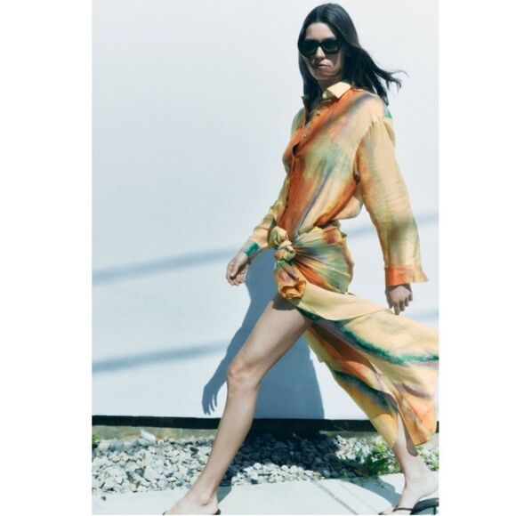 Zara 2 piece set of tie dye ramie shirt and wrap skirt - Picture 2 of 11